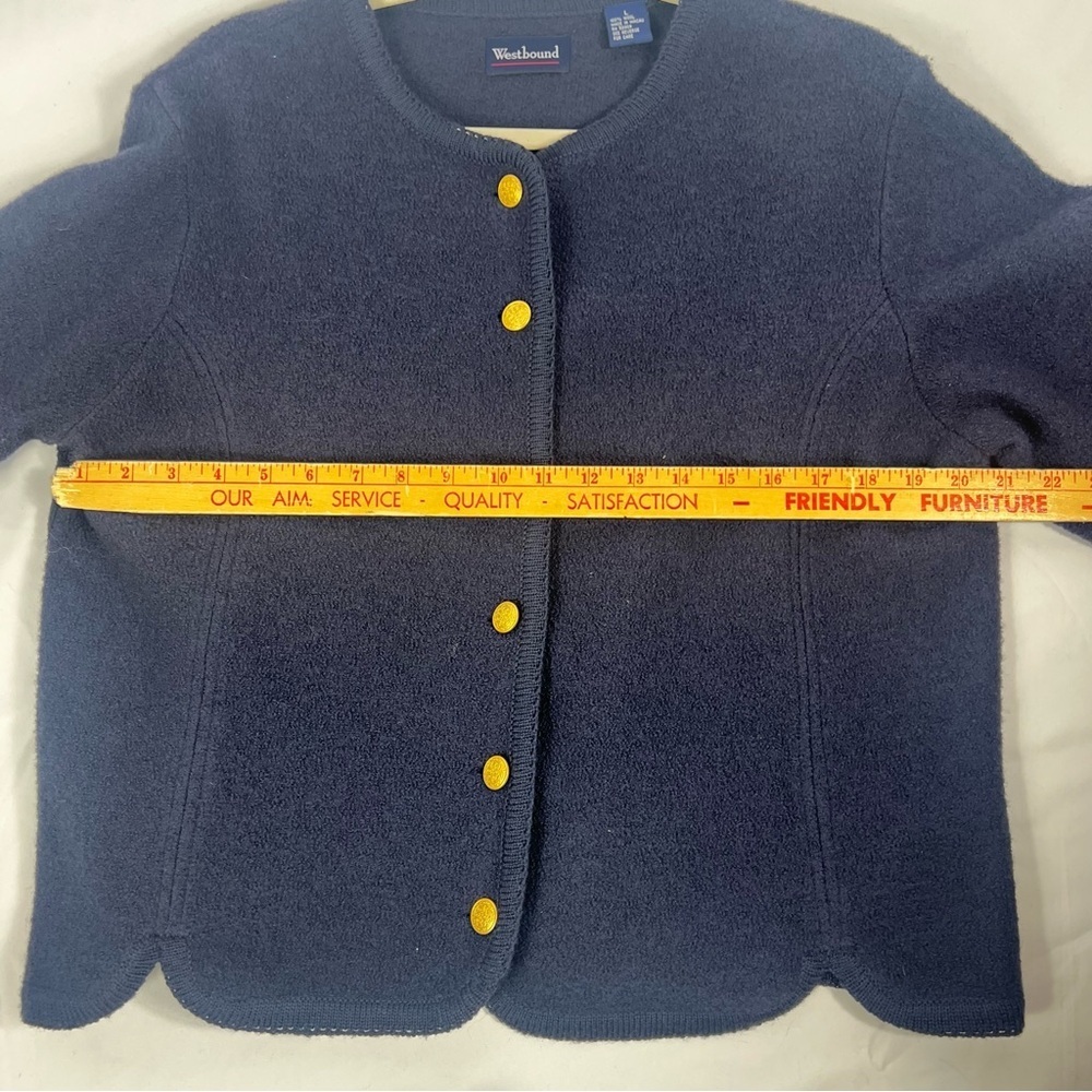 Westbound Navy Blue 100% Wool Cardigan with Gold Buttons - Picture 7 of 7